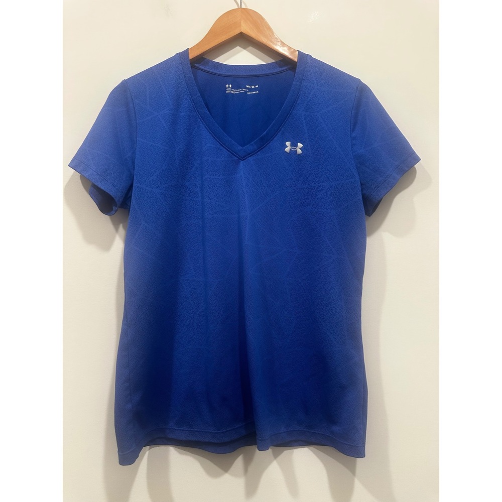 Under Armour Womens HeatGear V-Neck Short Sleeve Blue Athletic Shirt Medium